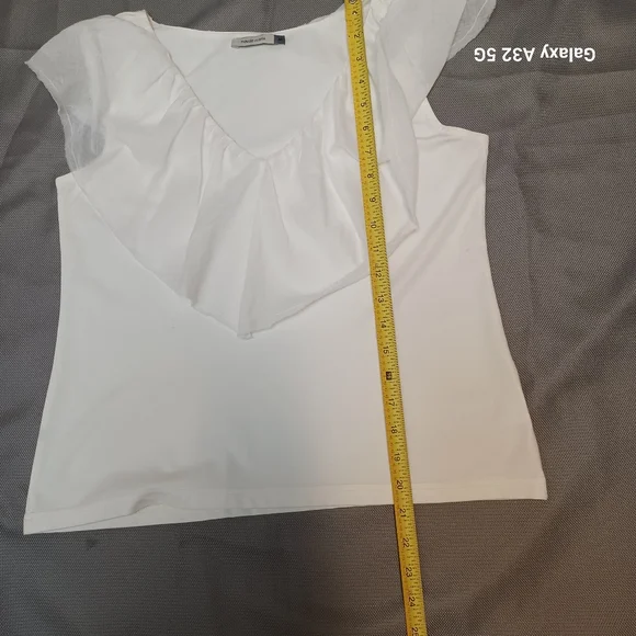 Maude Vivante Women Size M Elegant White Ruffle Top - Picture 10 of 12